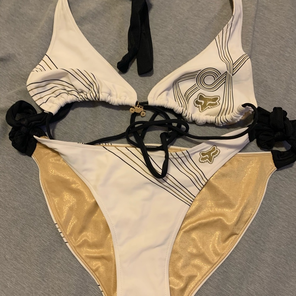White and gold bathing suit
